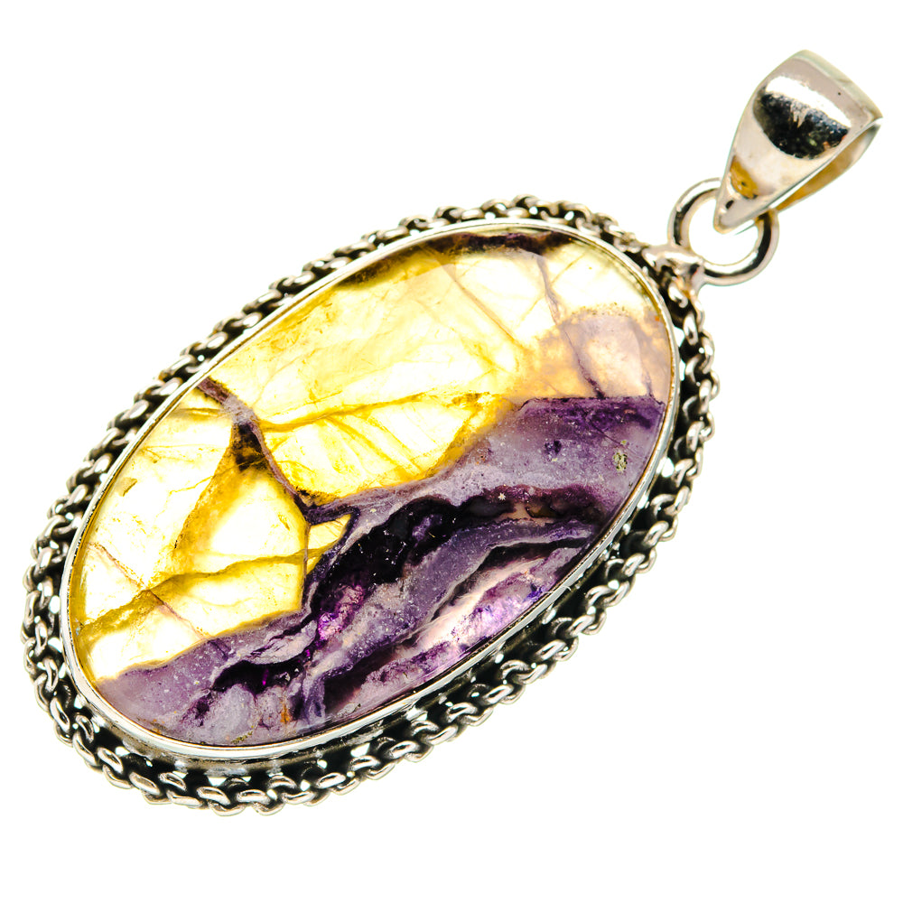 Tiffany Stone oval pendant with gold-yellow and purple stone, 925 sterling silver bail