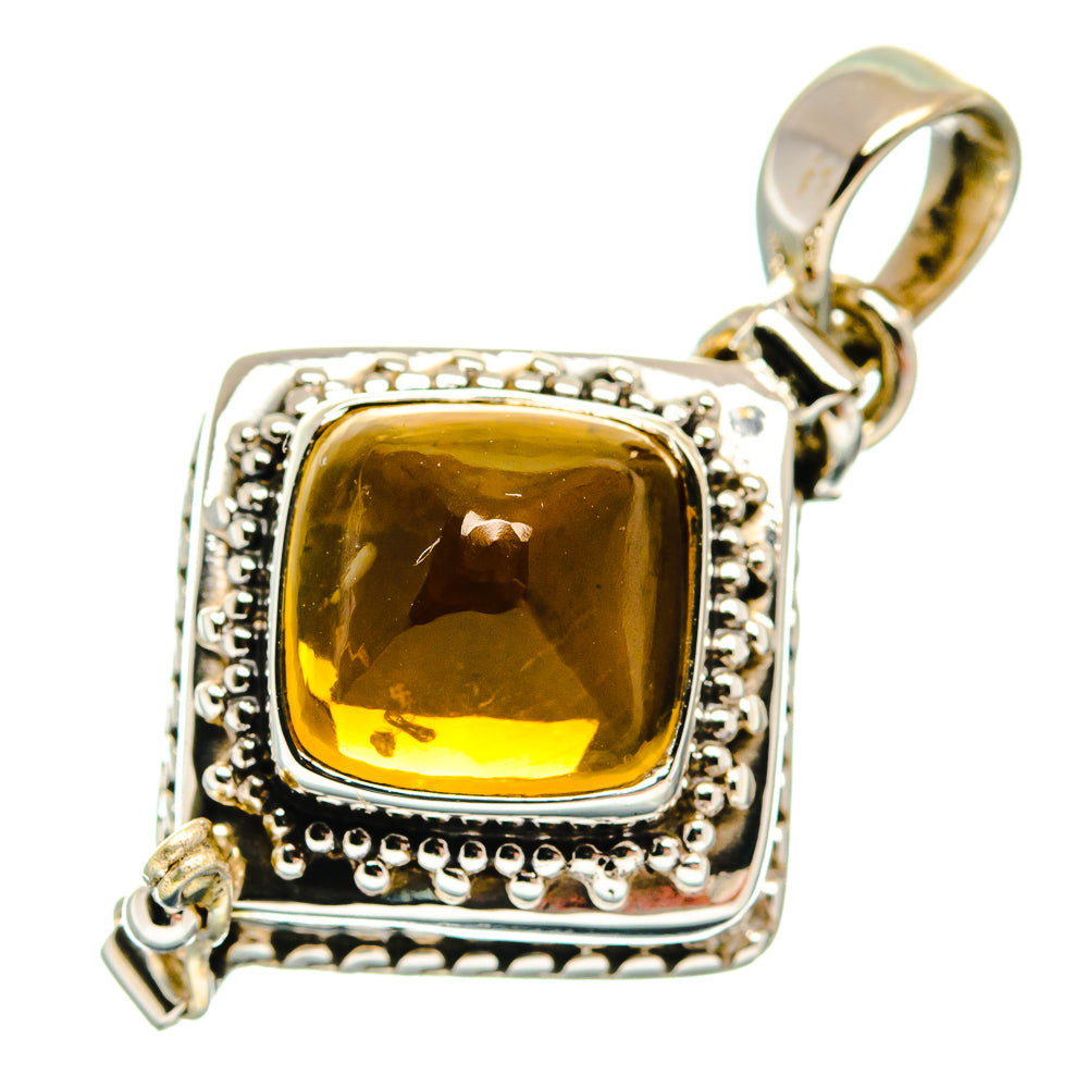Cushion-cut natural citrine pendant in 925 sterling silver with loop bail