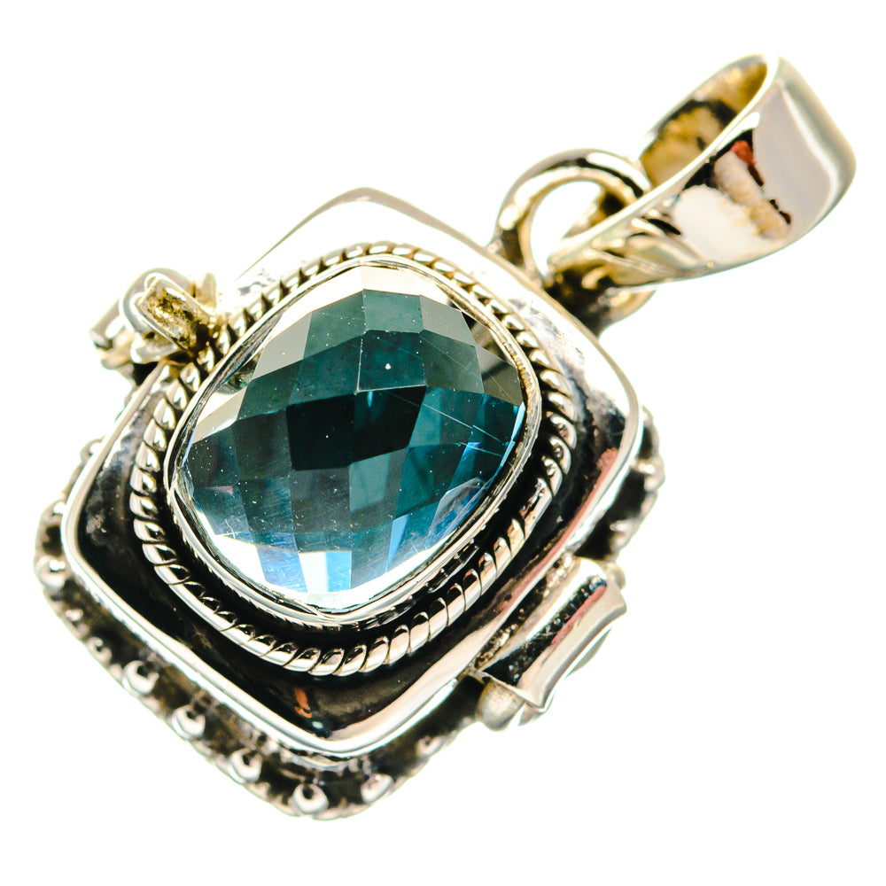 Poison hematite pendant with oval blue-green stone in ornate 925 silver bezel