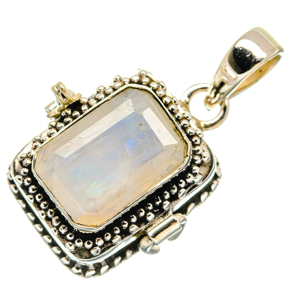 925 sterling silver moonstone pendant with rainbow iridescent rectangular stone, bail
