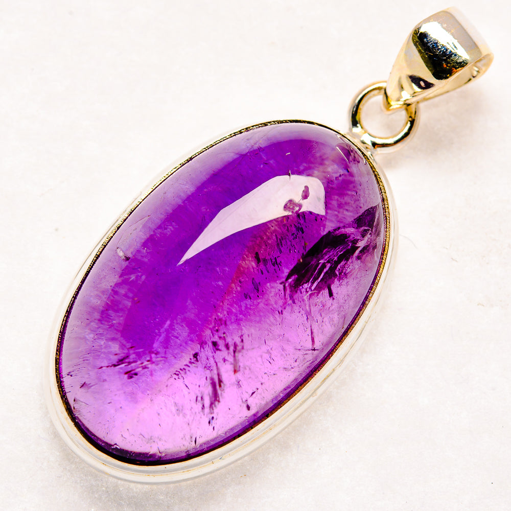 Oval amethyst gemstone pendant, 925 sterling silver setting with bail