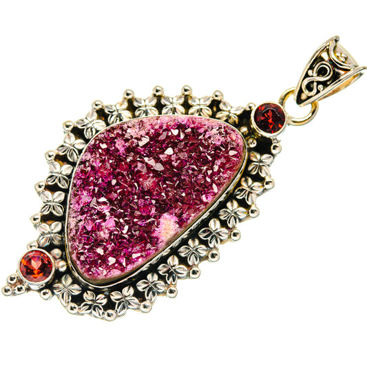 Cobalto Calcite Druzy, Garnet Pendants handcrafted by Ana Silver Co - PD21798