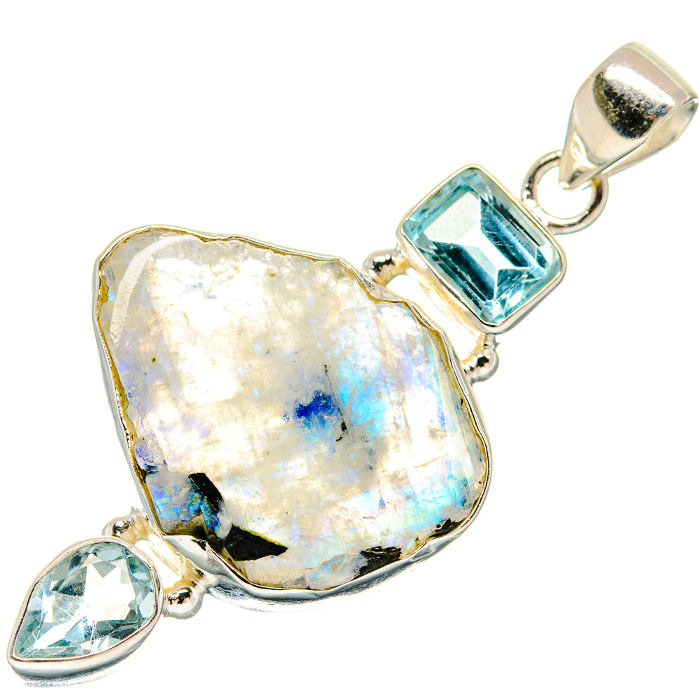 Rainbow Moonstone, Blue Topaz Pendants handcrafted by Ana Silver Co - PD21819