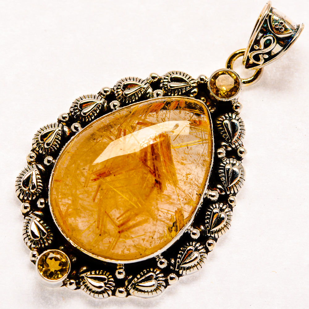 Rutilated Quartz, Citrine Pendants handcrafted by Ana Silver Co - PD21850