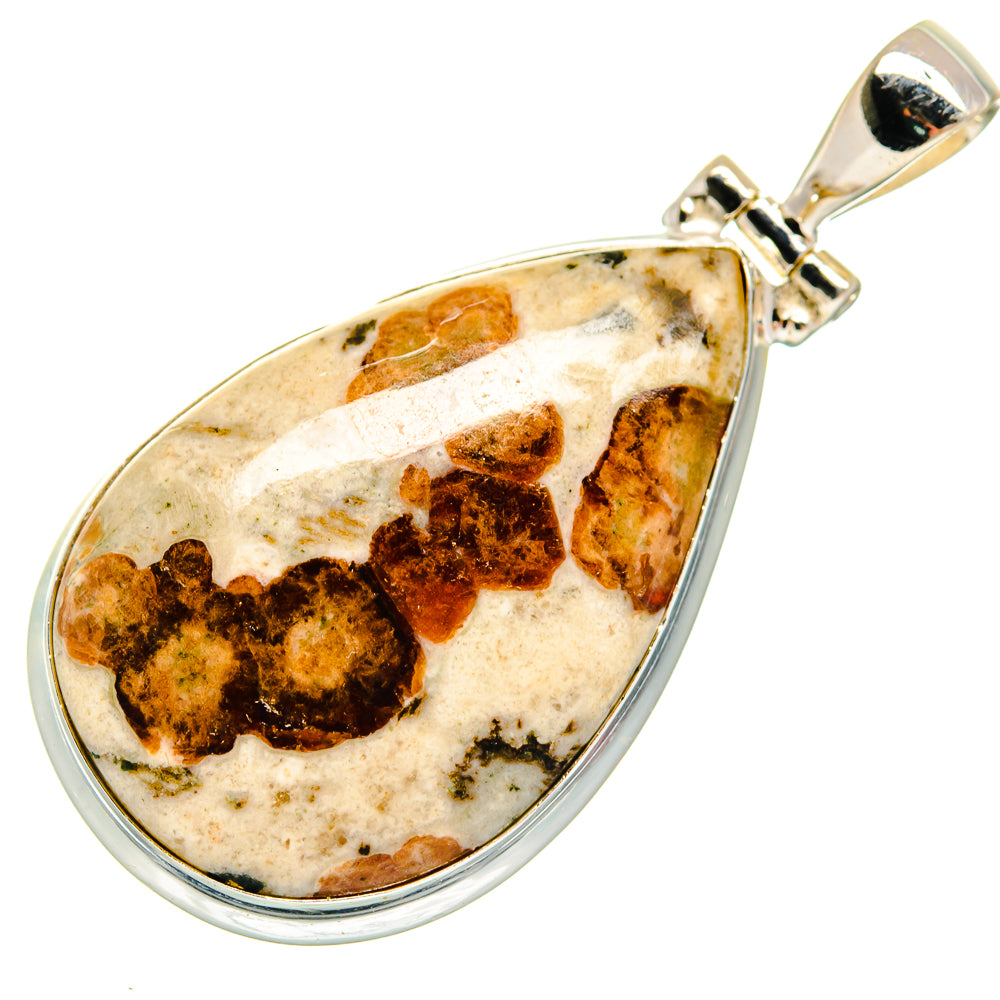 Muscovite teardrop pendant in 925 sterling silver with speckled brown stone