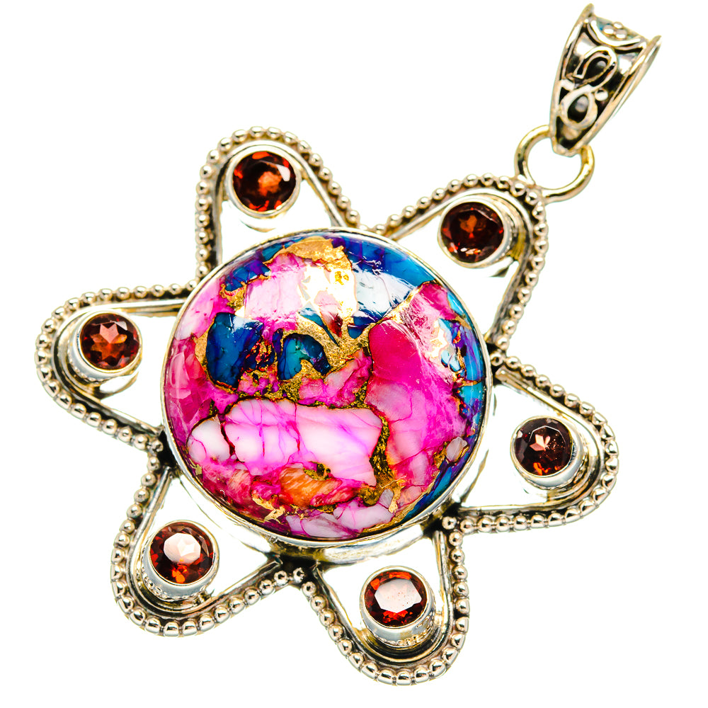 Kingman Pink Dahlia Turquoise Pendants handcrafted by Ana Silver Co - PD23107 - Photo 2