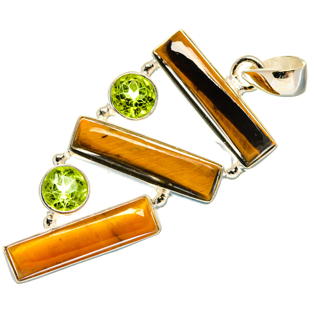 925 sterling silver pendant with tiger eye bars and round green peridot stones