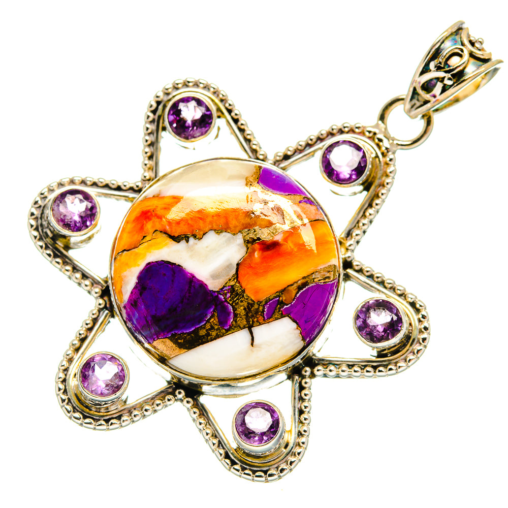 Amethyst and oyster pendant, 925 sterling silver with round purple stones