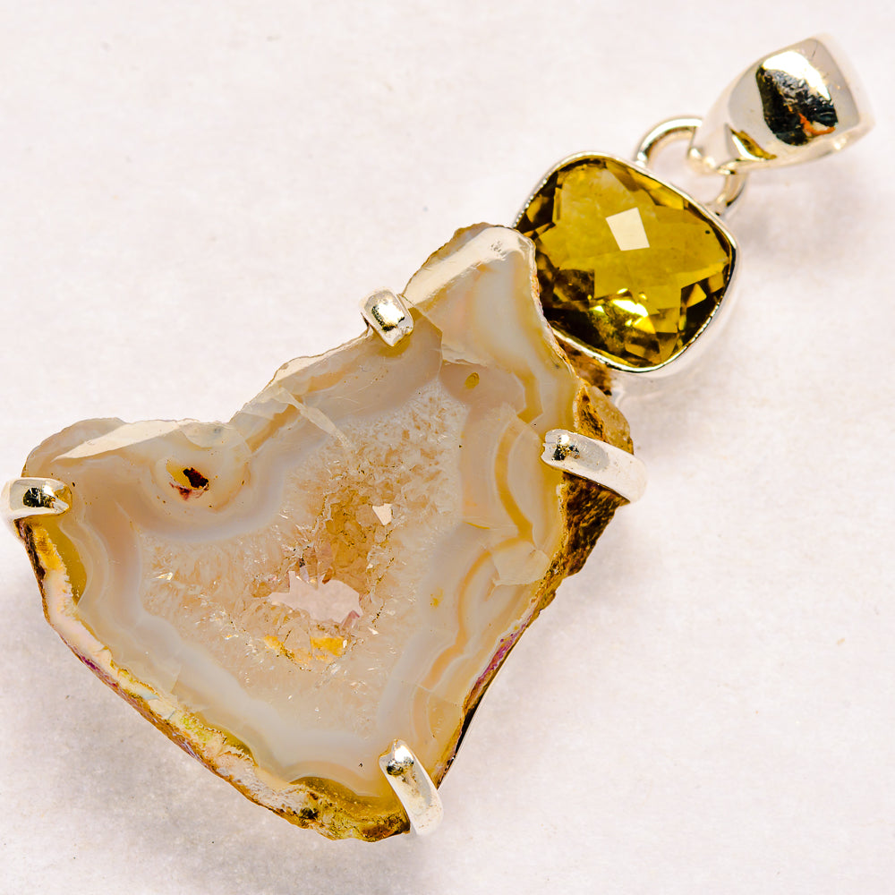 White Geode Slice Pendants handcrafted by Ana Silver Co - PD23470 - Photo 2