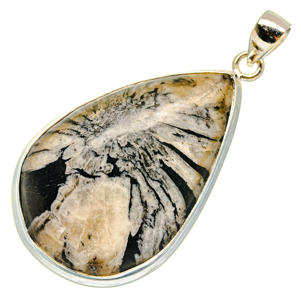 925 sterling silver teardrop pendant featuring chrysanthemum stone with swirl pattern