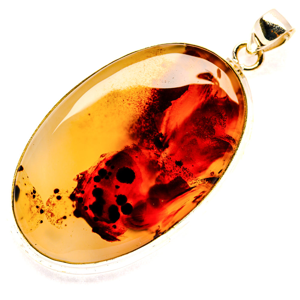 Golden-red agate pendant in polished 925 silver bezel with bail and loop