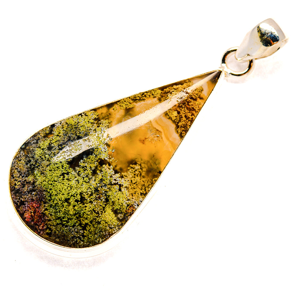 925 sterling silver agate teardrop pendant with gold-green mottled stone and bail