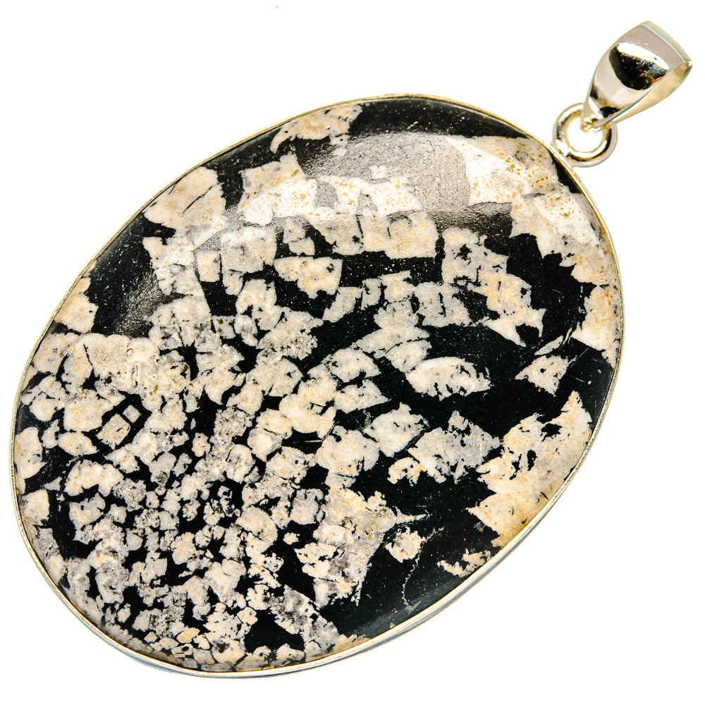 925 sterling silver teardrop pendant with black-and-white speckled stone and bail
