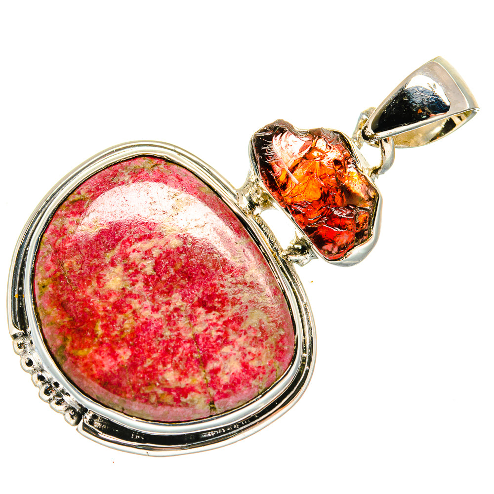 Oval red gemstone pendant in 925 sterling silver with orange-red garnet bail