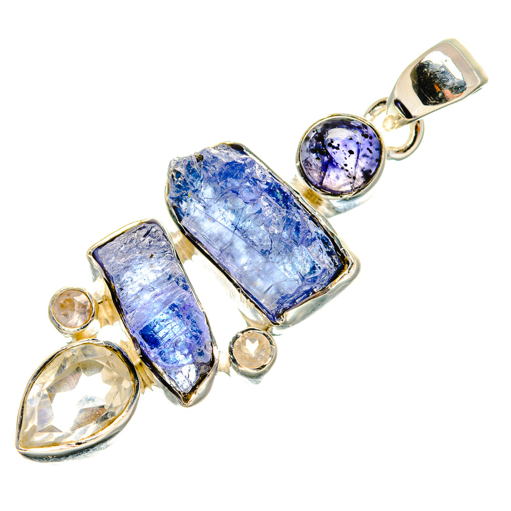 Rough blue tanzanite and white quartz pendant, 925 sterling silver setting