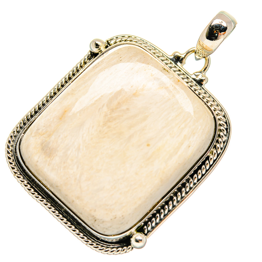 Scolecite pendant in 925 sterling silver, rectangular bezel with loop bail.