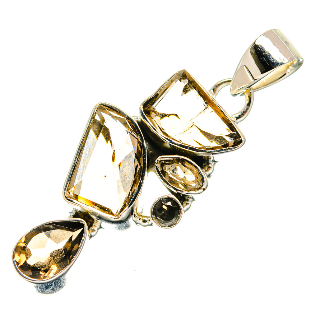 Smoky quartz pendant in 925 sterling silver with faceted smoky quartz stones and bail loop