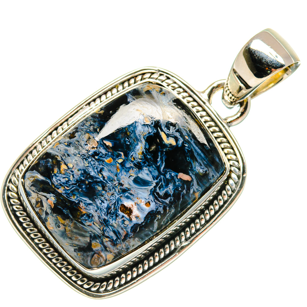 Sterling silver pietersite pendant with blue mottled stone and loop bail