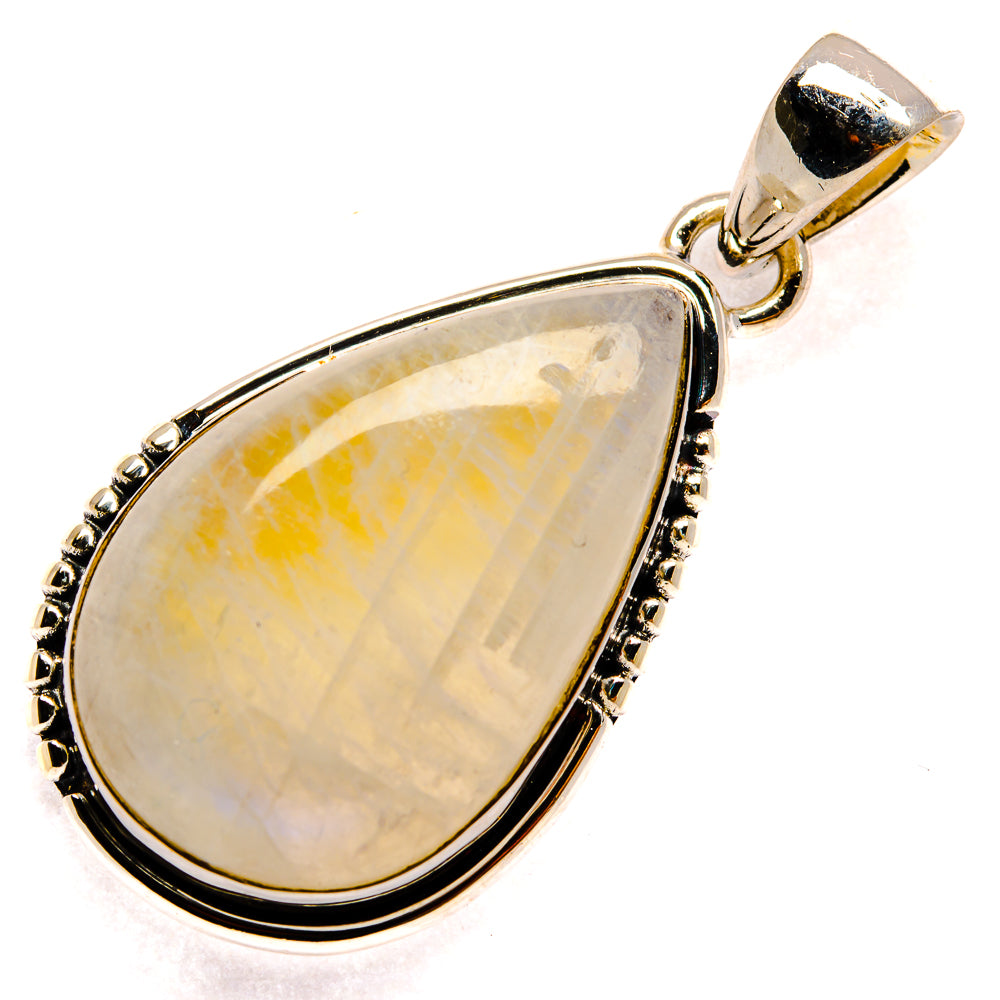 Sterling silver teardrop moonstone pendant with bezel and textured edge