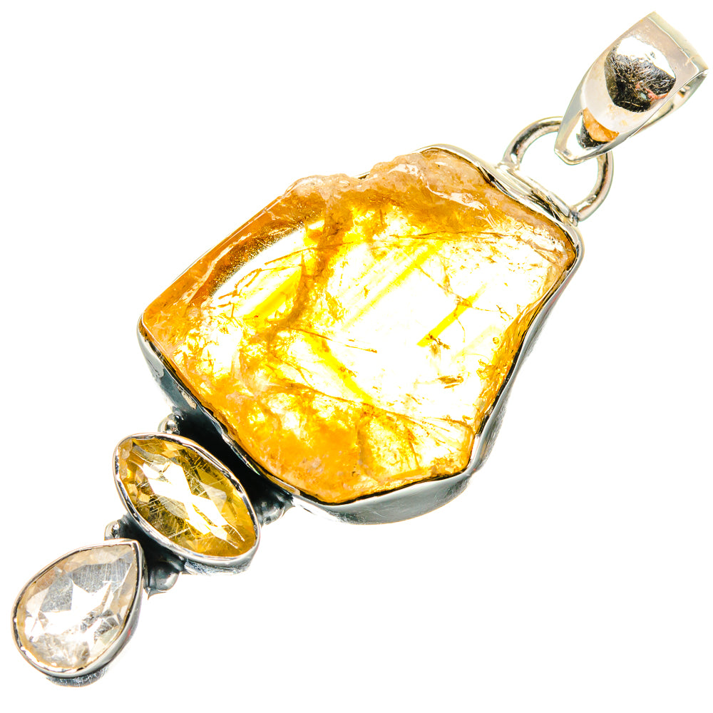 Rough citrine quartz pendant in 925 sterling silver, with yellow and clear drop accents