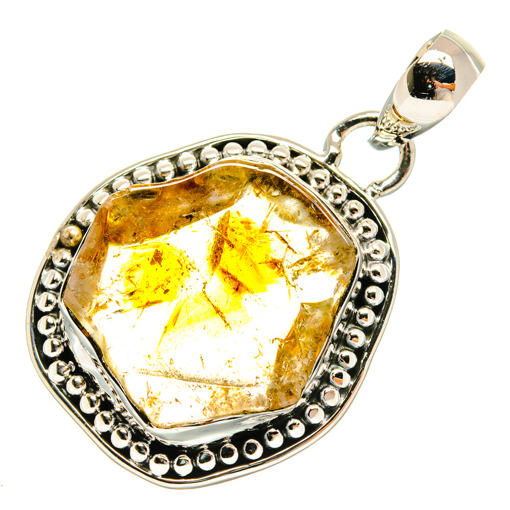 Rough citrine gemstone pendant in 925 sterling silver with oval bezel and loop bail