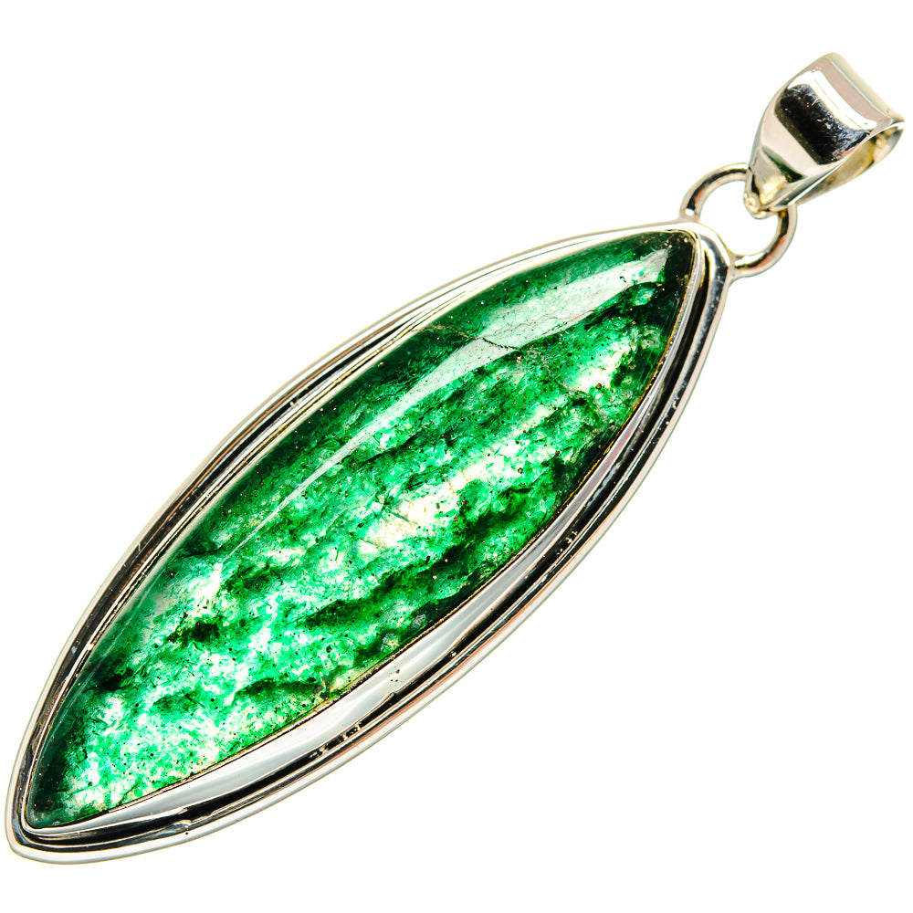 Green aventurine teardrop pendant in sterling silver with bail, bright green stone