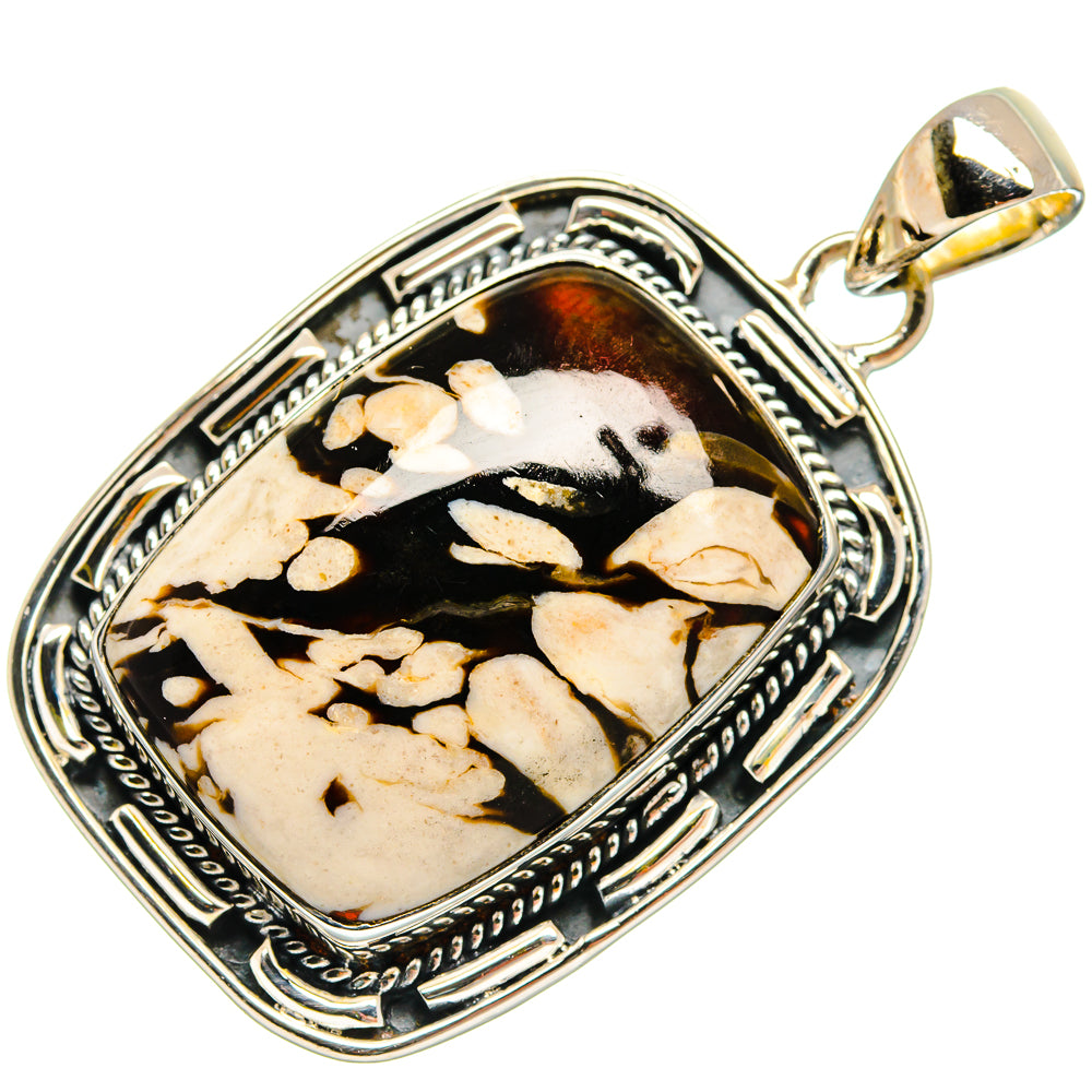 Square sterling silver jasper pendant with black-and-beige pebble-pattern stone, bail loop