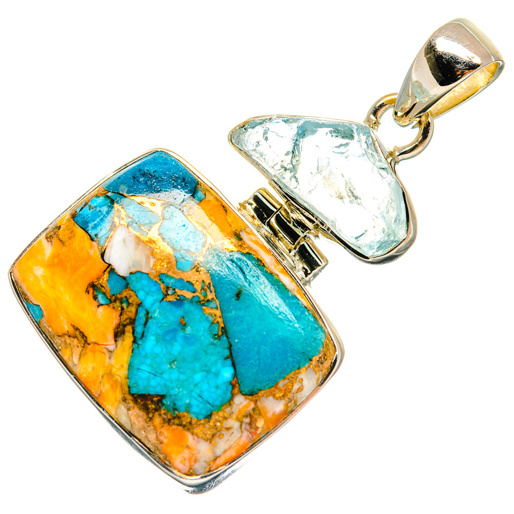 Two-stone turquoise and aquamarine pendant, 925 sterling silver, rectangular settings