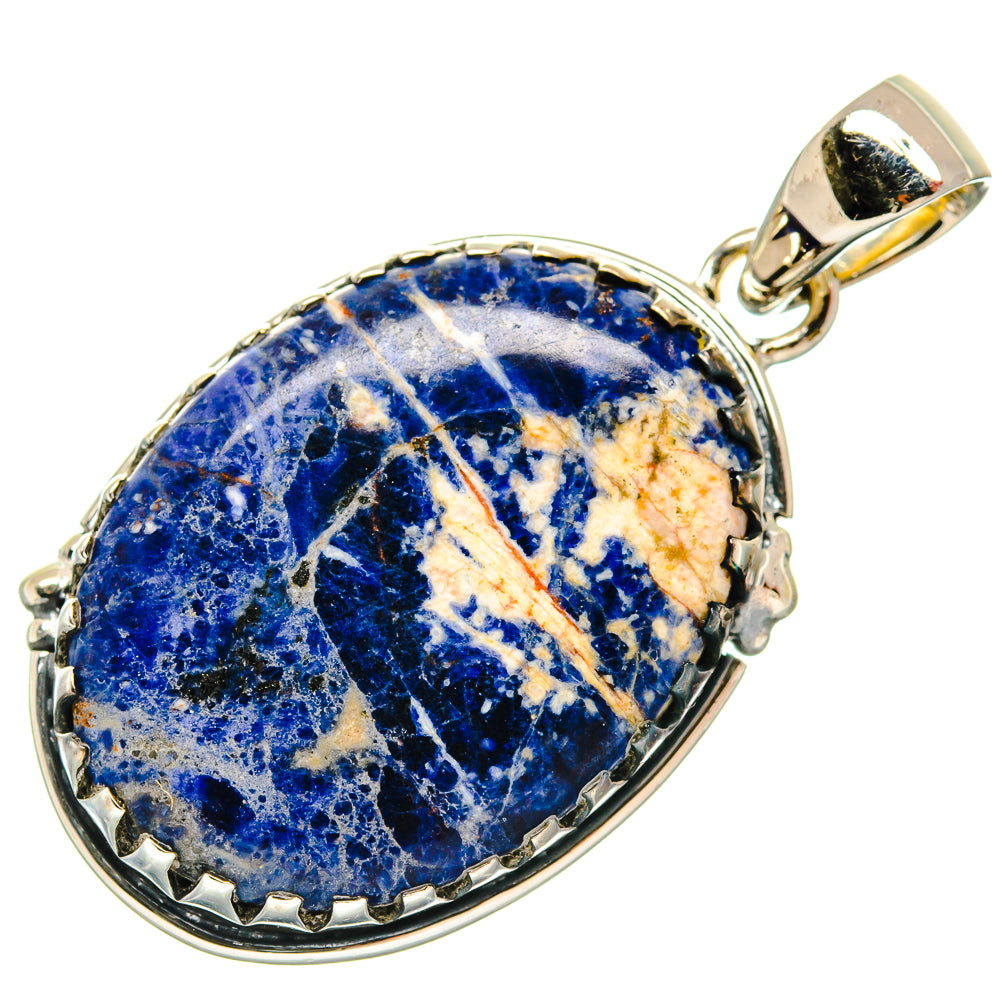 Oval sodalite pendant with sterling silver bezel and bail, blue and cream stone veins