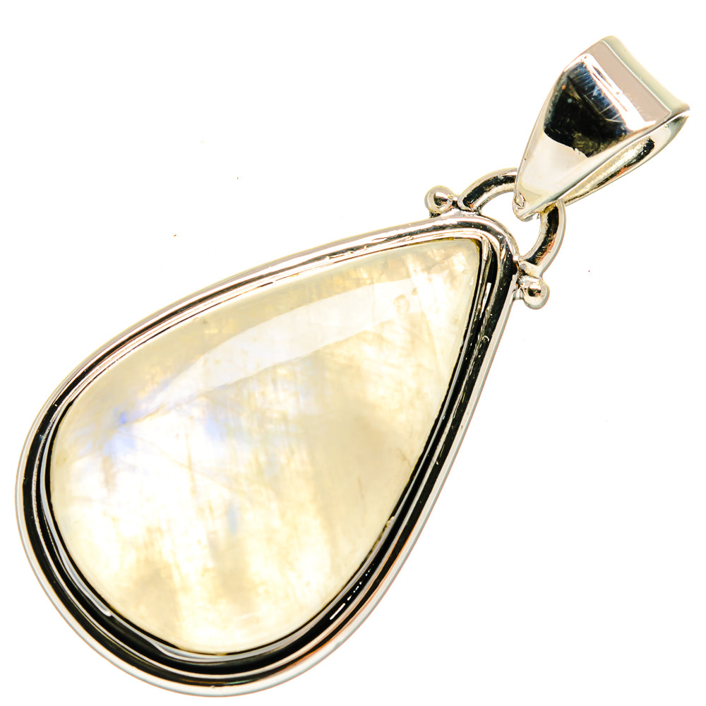 Teardrop rainbow moonstone pendant in polished 925 sterling silver with loop bail