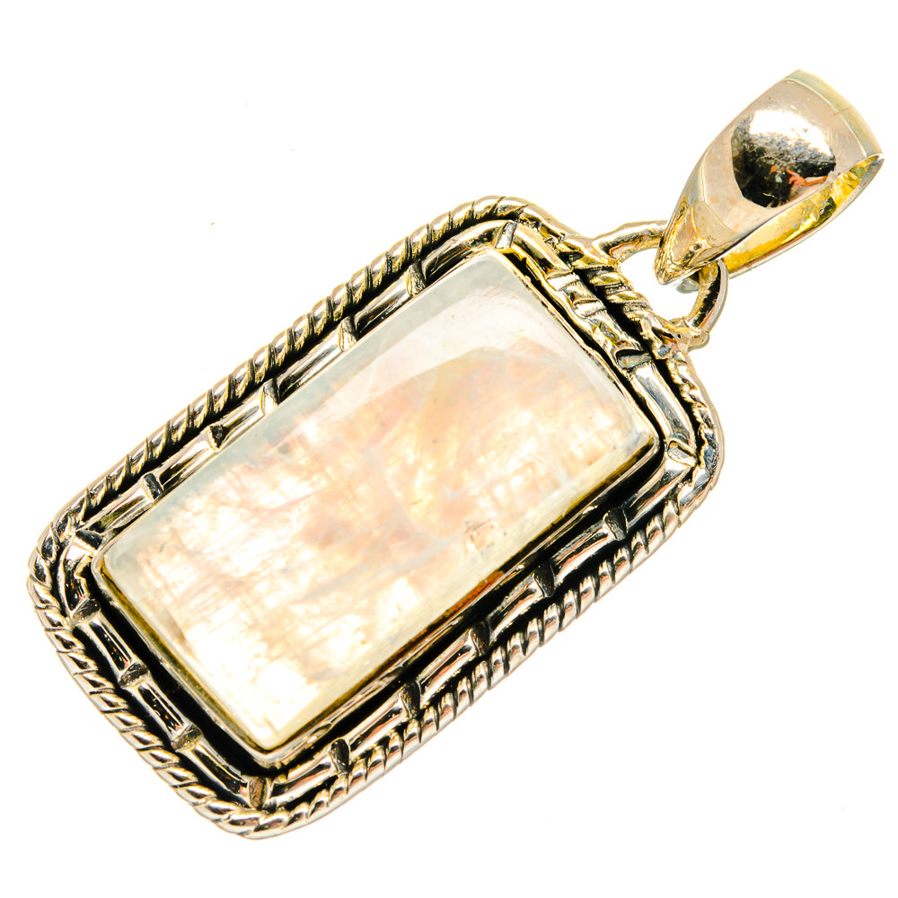 Rectangular iridescent moonstone pendant, 925 sterling silver frame with bail