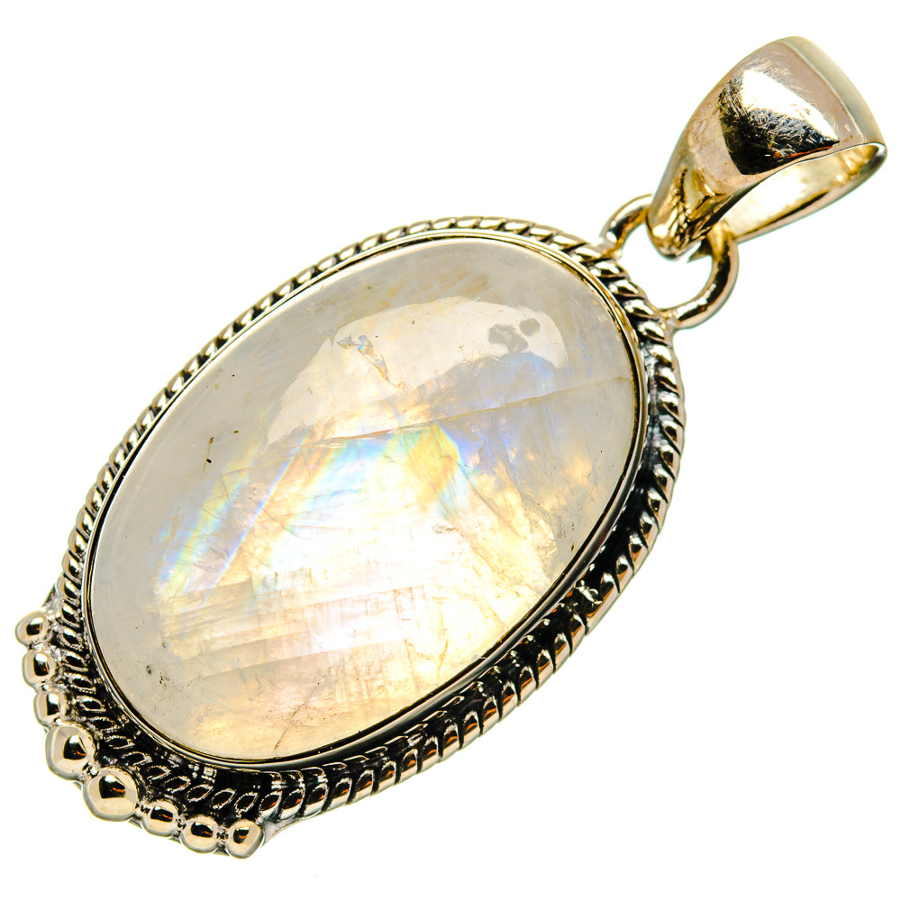 Oval opalescent moonstone pendant with 925 sterling silver frame and bail