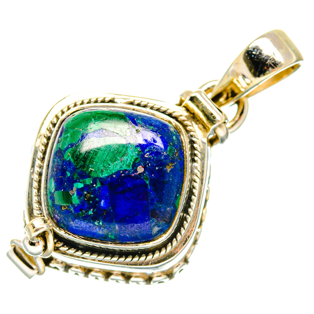 Oval azurite pendant in gold-tone sterling silver with blue-green stone bezel