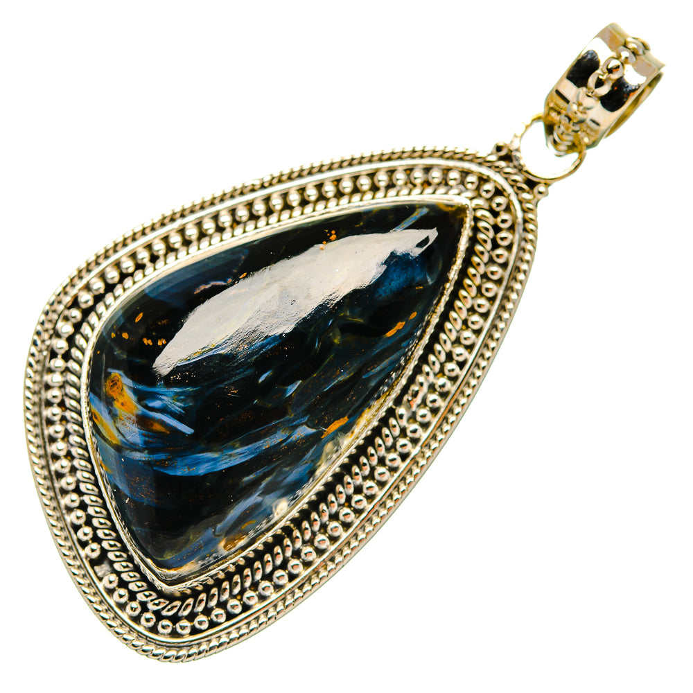 Pietersite pendant in teardrop setting, 925 sterling silver with textured border