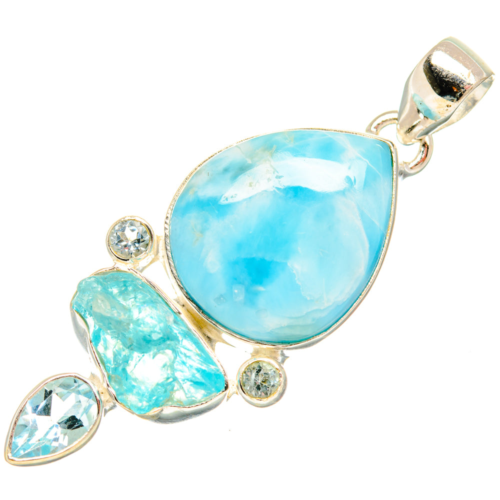 Light blue gemstone pendant in 925 sterling silver with teardrop stones and round accents