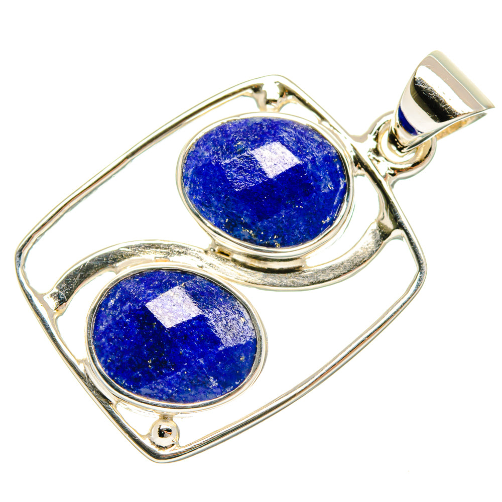 Lapis lazuli pendant, 925 sterling silver top-loop bail with two blue oval stones