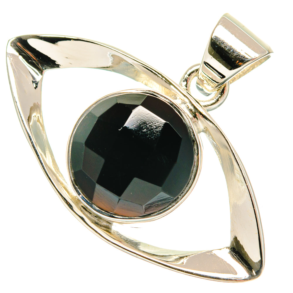 Silver onyx pendant with oval faceted stone and top bail for chain