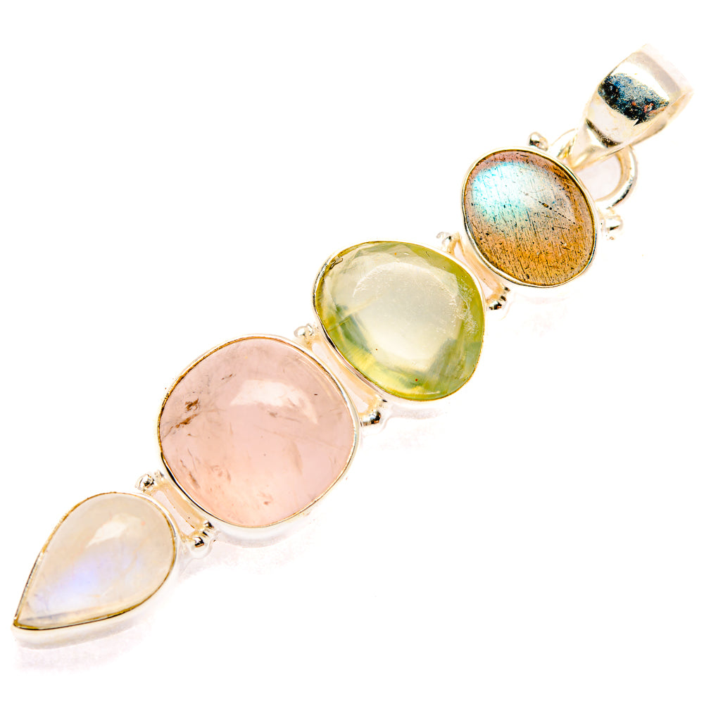 Sterling silver gemstone pendant with pink, green, and blue stones in oval settings