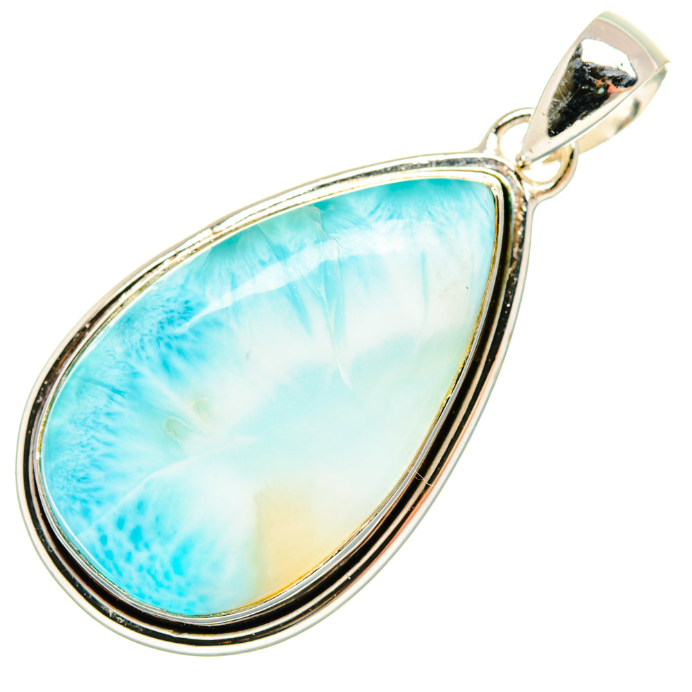 Teardrop Larimar pendant in polished 925 sterling silver, silver bail