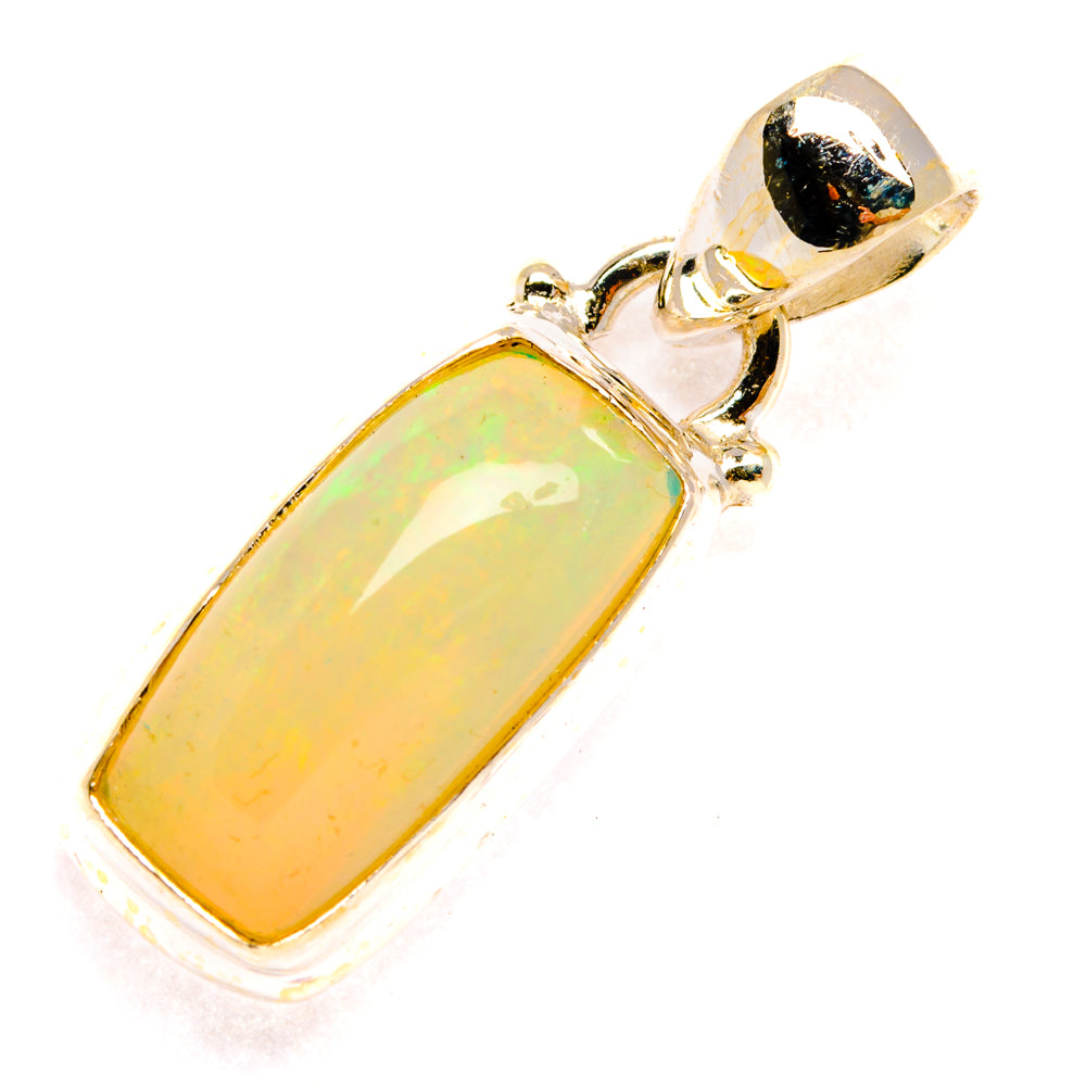Natural Ethiopian opal pendant in 925 sterling silver, rectangular bezel with yellow opal
