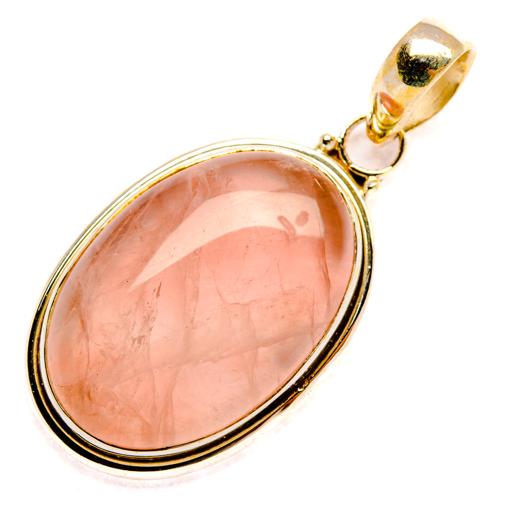 Rose quartz oval pendant with polished silver frame and open bail with cap