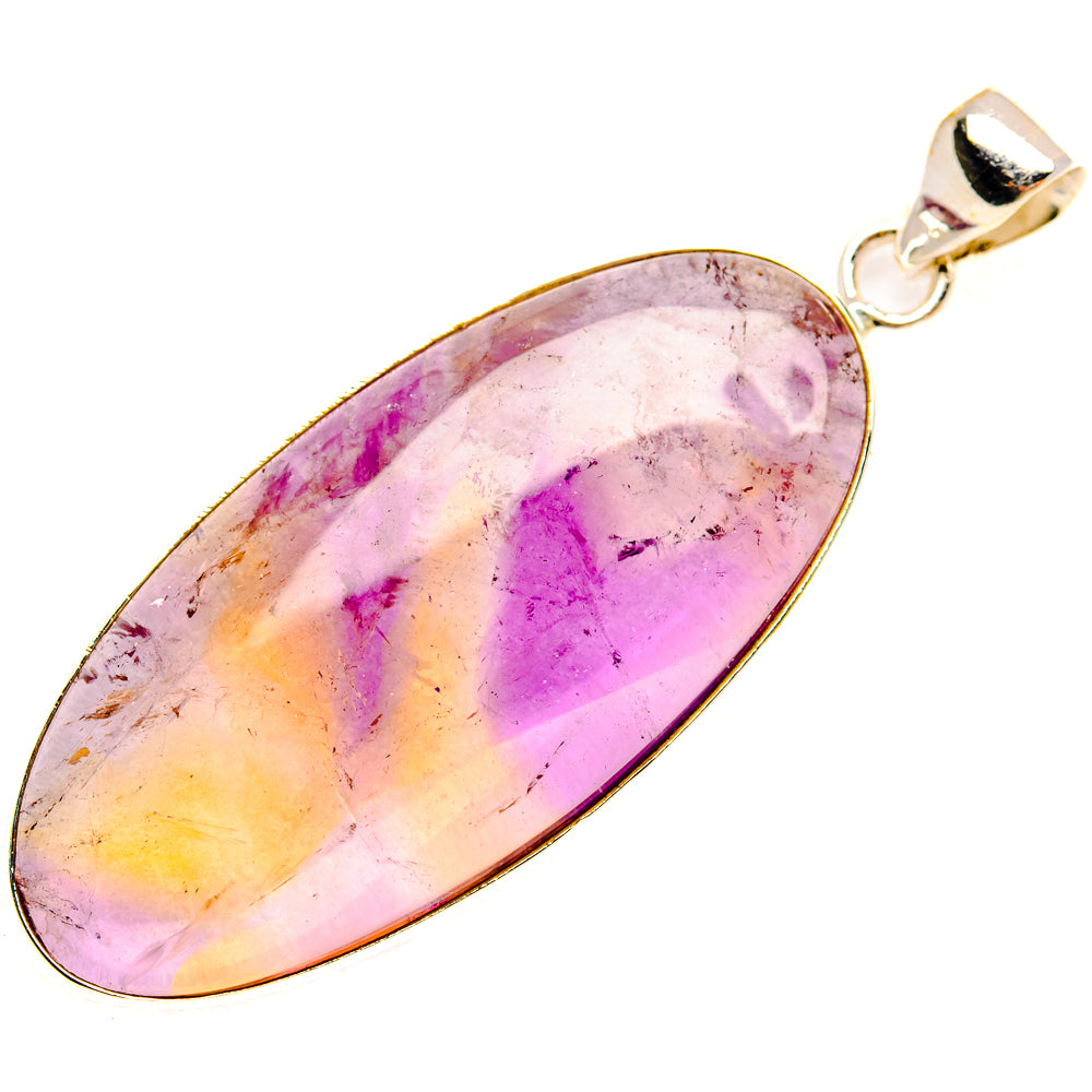 Oval ametrine cabochon pendant with sterling silver loop bail, multicolor purple-pink
