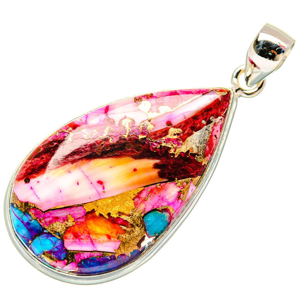 Kingman Pink Dahlia Turquoise Pendants handcrafted by Ana Silver Co - PD28987 - Photo 2