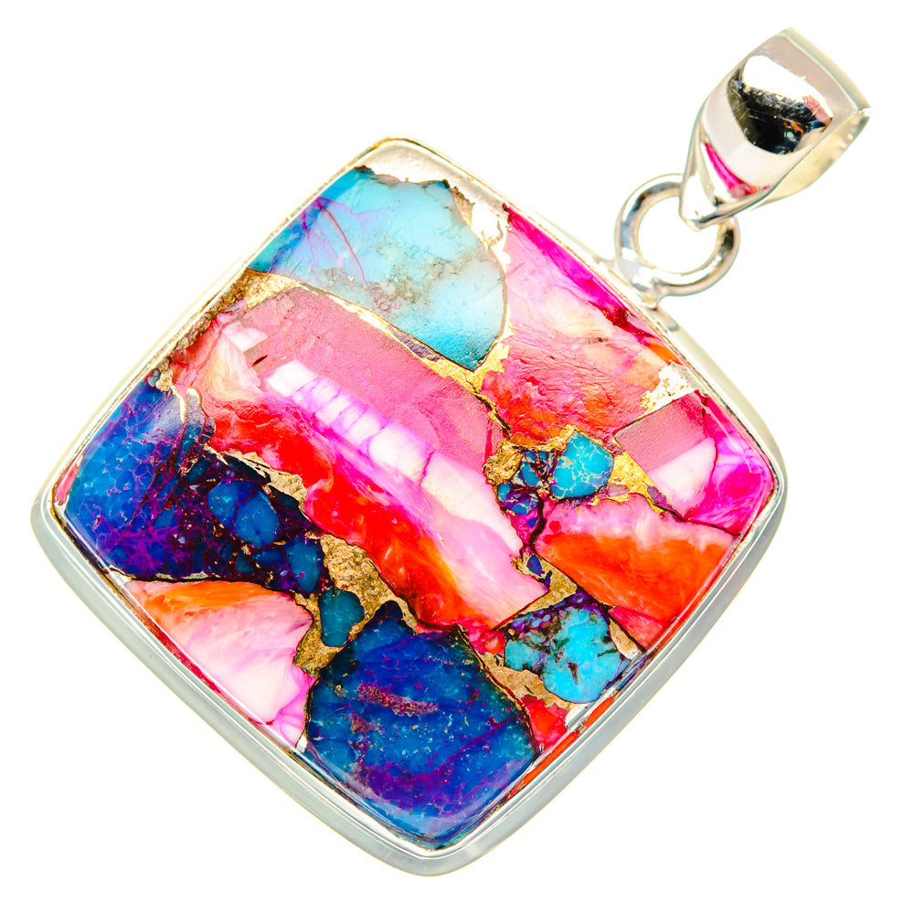 Kingman Pink Dahlia Turquoise Pendants handcrafted by Ana Silver Co - PD28988 - Photo 2