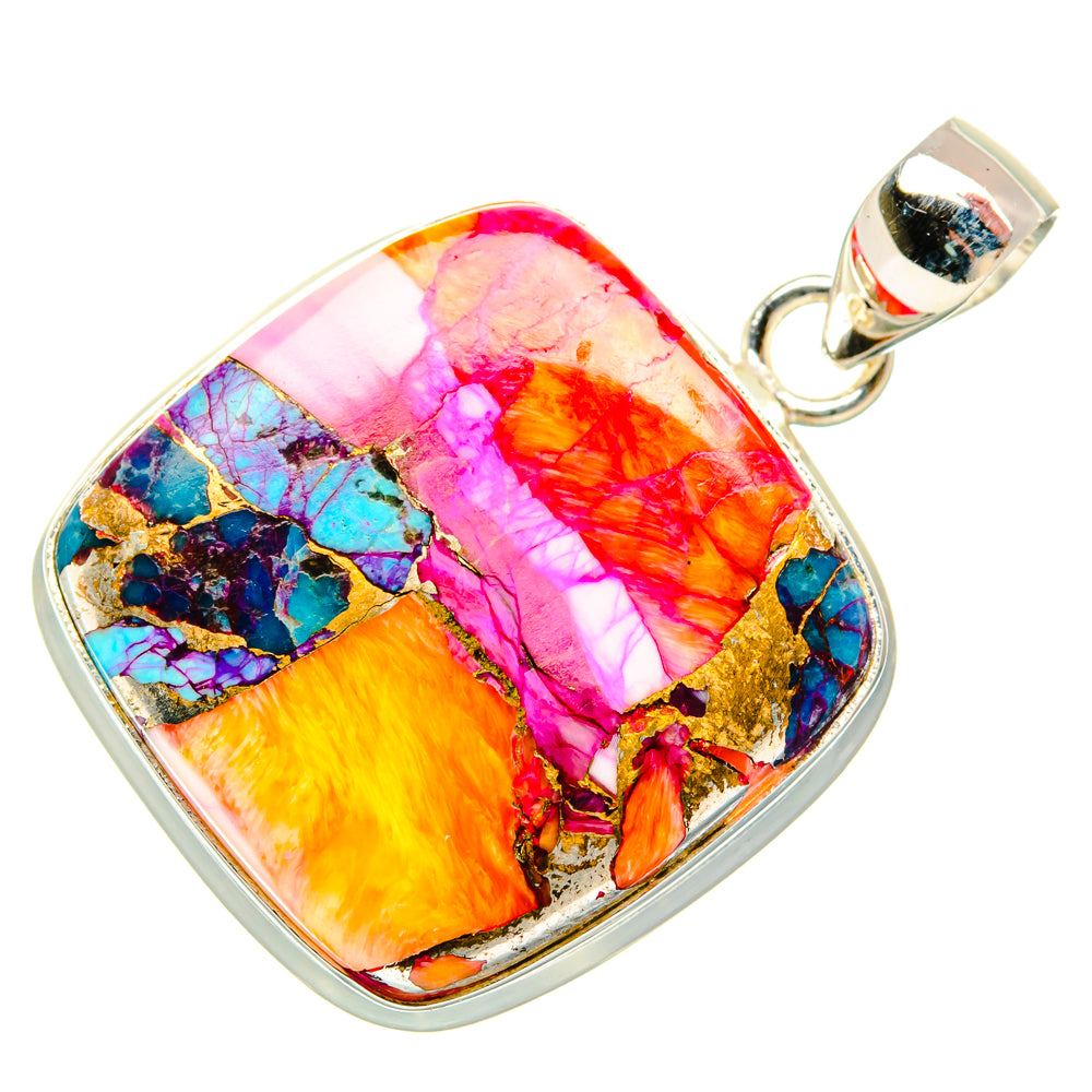 Kingman Pink Dahlia Turquoise Pendants handcrafted by Ana Silver Co - PD29001 - Photo 2