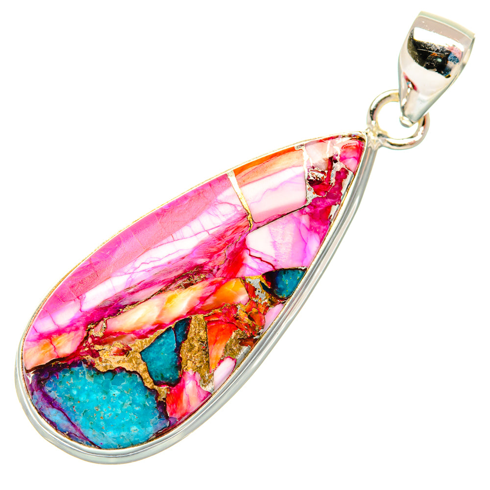 Kingman Pink Dahlia Turquoise Pendants handcrafted by Ana Silver Co - PD29008 - Photo 2