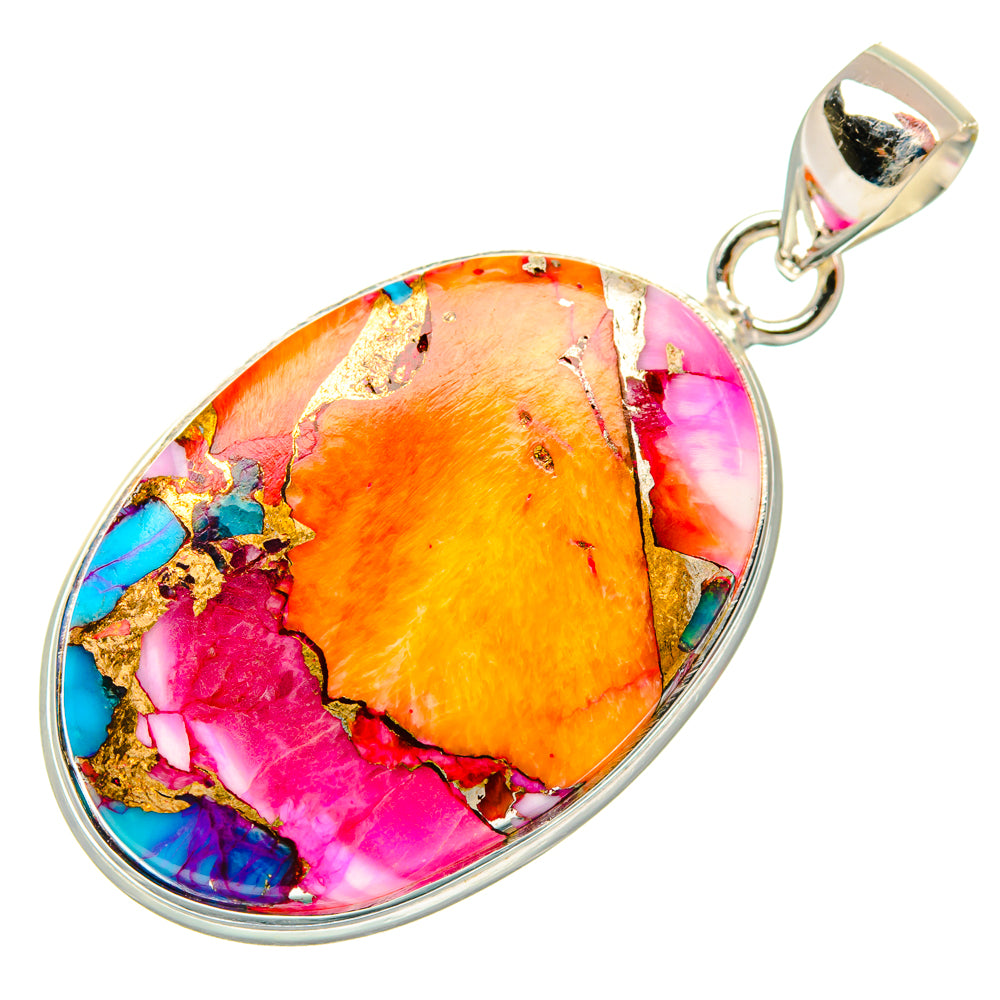 Kingman Pink Dahlia Turquoise Pendants handcrafted by Ana Silver Co - PD29013 - Photo 2