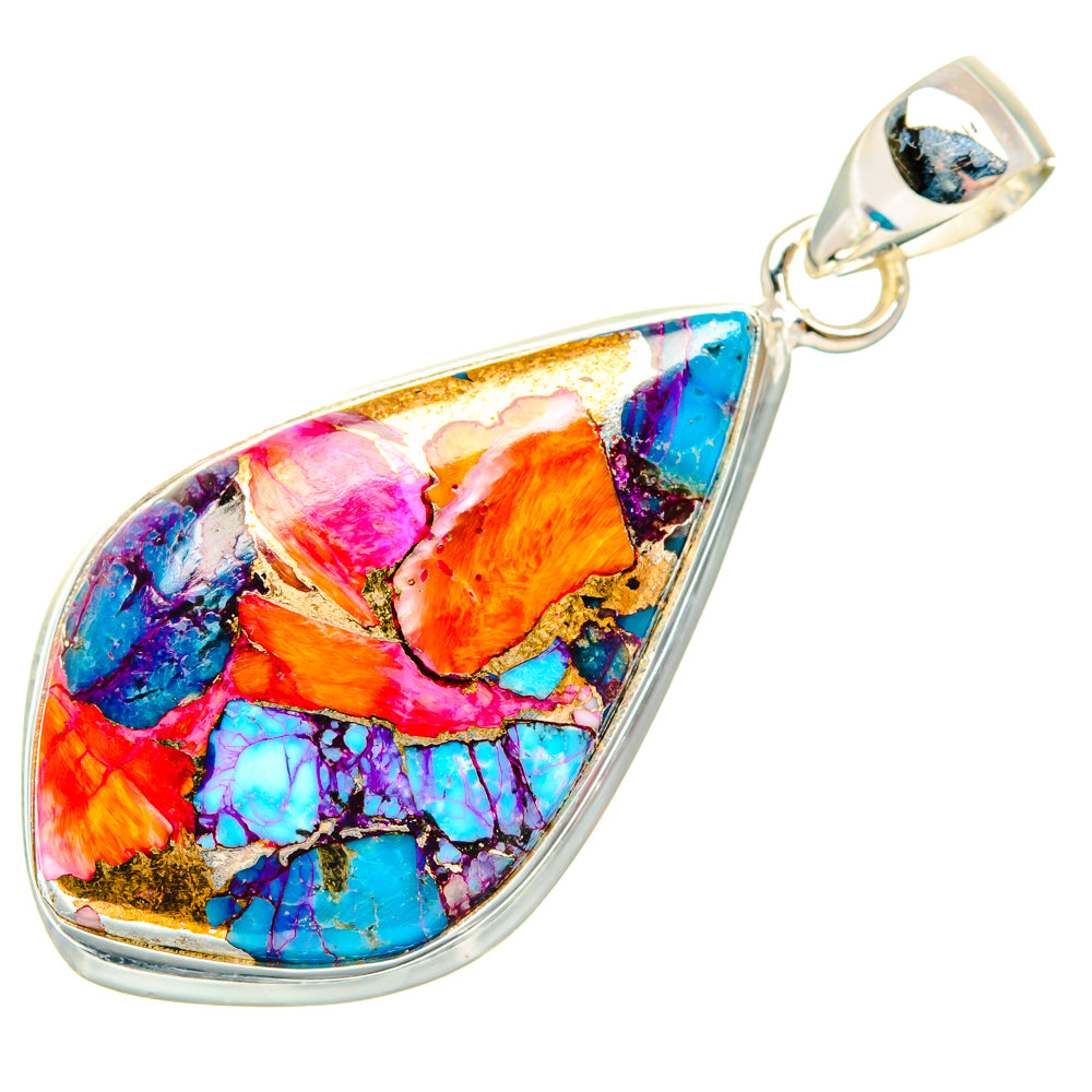 Kingman Pink Dahlia Turquoise Pendants handcrafted by Ana Silver Co - PD29060 - Photo 2