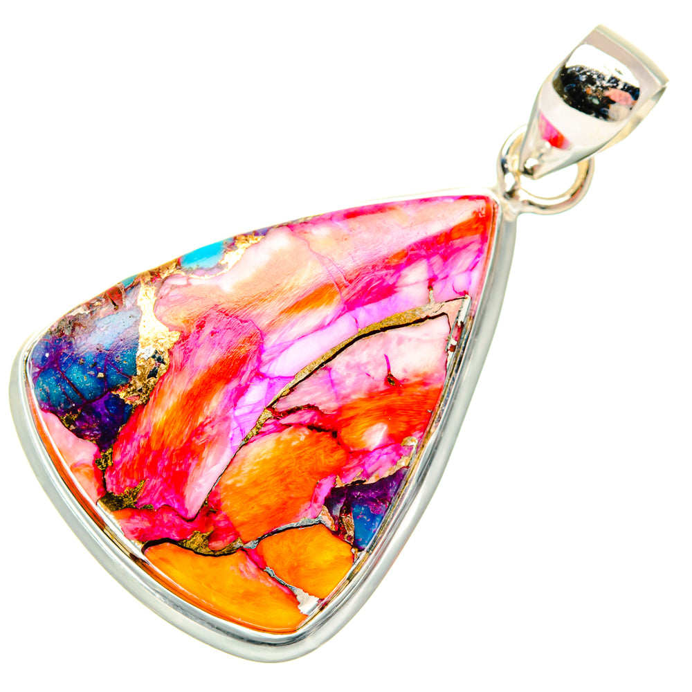 Kingman Pink Dahlia Turquoise Pendants handcrafted by Ana Silver Co - PD29062 - Photo 2