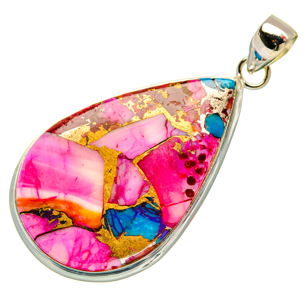Kingman Pink Dahlia Turquoise Pendants handcrafted by Ana Silver Co - PD29202 - Photo 2